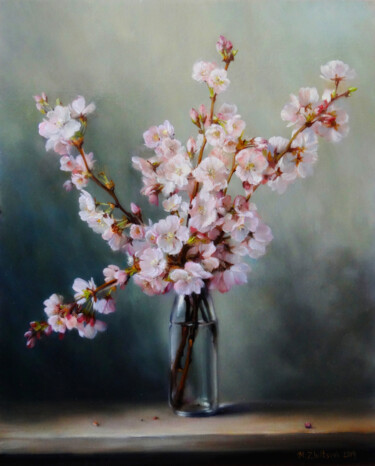 Pittura intitolato "Fleurs de cerisier" da Maria Zhiltsova, Opera d'arte originale, Olio