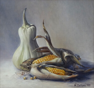 Peinture intitulée "Courge et maïs" par Maria Zhiltsova, Œuvre d'art originale, Huile