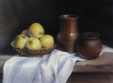 Peinture intitulée "Pommes et pots en g…" par Maria Zhiltsova, Œuvre d'art originale, Huile