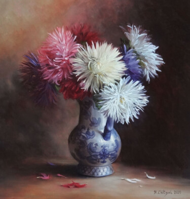 Painting titled "Bouquet d'asters" by Maria Zhiltsova, Original Artwork, Oil