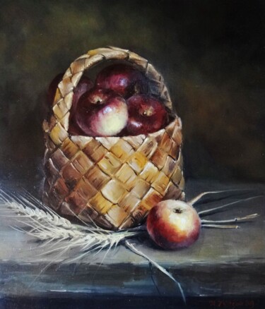 Peinture intitulée "Pommes et épis de b…" par Maria Zhiltsova, Œuvre d'art originale, Huile