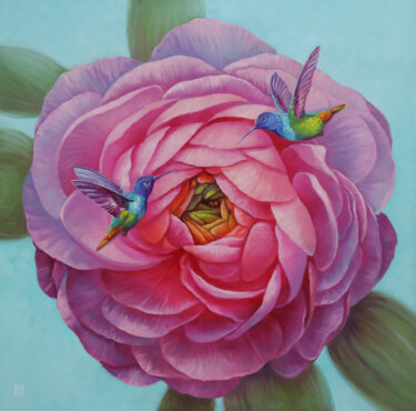 Картина под названием "Dance hummingbird" - Мария Журович, Подлинное произведение искусства, Масло Установлен на Деревянная…