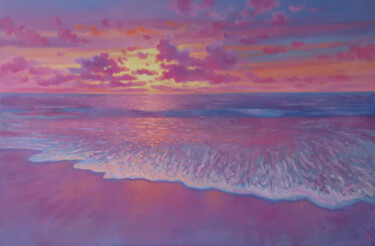 Painting titled "Lilac sunset embrace" by Mariia Zhurovich, Original Artwork, Oil Mounted on Wood Panel