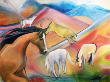 Pintura intitulada "Alegria nas montanh…" por Maria Mota, Obras de arte originais, Óleo
