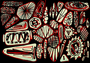 Drawing titled "Diatomee" by Mariaceleste Arena, Original Artwork, Marker Mounted on Wood Panel