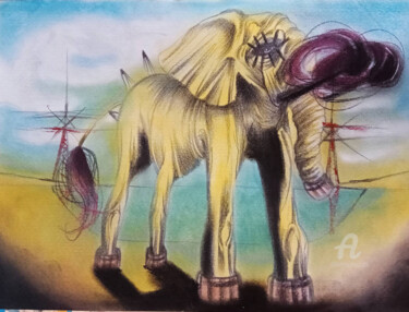 Desenho intitulada "L'elefante dello St…" por Mariaceleste Arena, Obras de arte originais, Pastel