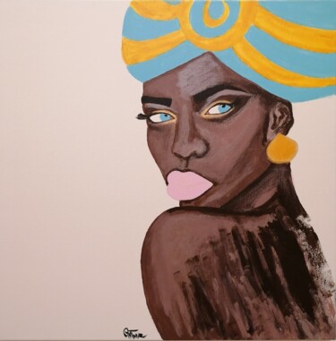 Painting titled "African Girl" by Mariacristina Zambuto, Original Artwork, Acrylic Mounted on Wood Panel