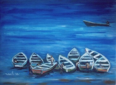 Painting titled "Mar Azul" by Maria Adelina Costa, Original Artwork, Oil