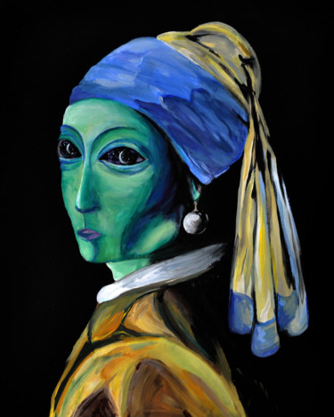 Картина под названием "Girl with a Pearl E…" - Maria Extaz, Подлинное произведение искусства, Акрил