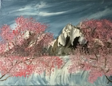 Pintura intitulada "Cascata Japonesa (J…" por Mariagil, Obras de arte originais, Óleo Montado em Painel de madeira