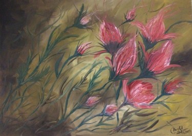 Painting titled "Desert Roses" by Mariagil, Original Artwork, Oil Mounted on Wood Panel