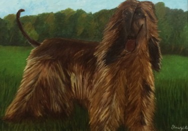 Painting titled "Galgo do Afegão - N…" by Mariagil, Original Artwork, Oil Mounted on Wood Panel