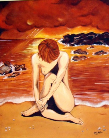 Painting titled "Paraíso desnudo" by Maria José Alba, Original Artwork, Oil Mounted on Wood Panel