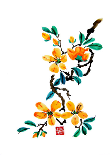 Peinture Chinoise Fleurs-Ti Peinture intitulée "Peinture Chinoise F…" par Marialissen, Œuvre d'art originale, Autre