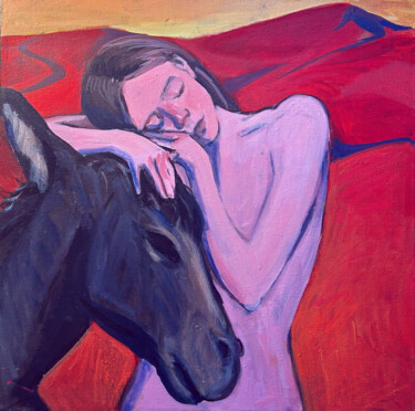 Картина под названием "Девочка с Осликом G…" - Мариам Геворгян, Подлинное произведение искусства, Акрил