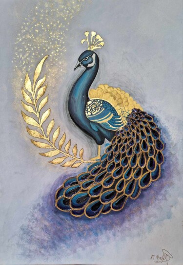 Painting titled "peacock" by Mariam Mishvelia, Original Artwork, Acrylic