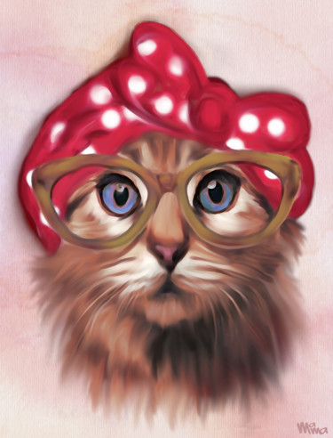 Arts numériques intitulée "Pin Up Cat" par Maria Mata, Œuvre d'art originale, Peinture numérique
