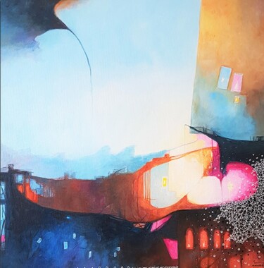 Malarstwo zatytułowany „la nuit et le jour” autorstwa Mariame Larour, Oryginalna praca, Akryl Zamontowany na Drewniana rama…