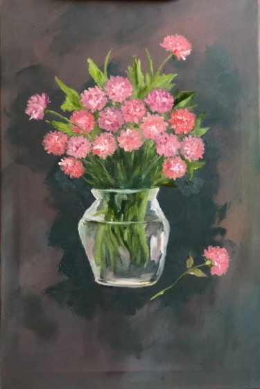 Painting titled "Beginner flowers art" by Maria Meli, Original Artwork, Oil