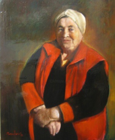 Картина под названием "Femme en rouge" - Marian Condruz, Подлинное произведение искусства, Масло