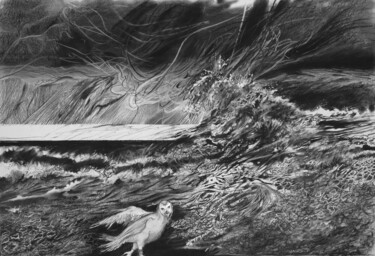 Painting titled "PAX" by Marian Czura, Original Artwork, Charcoal Mounted on Other rigid panel