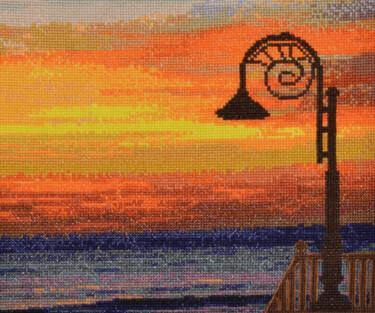 Witness of Ocean Sunset Textile Art titled "Witness of Ocean Su…" by Mariana Ivanova, Original Art, Embroidery