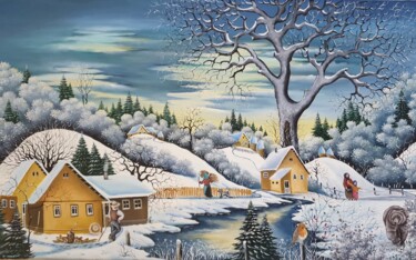 Painting titled "L'hiver froide dans…" by Mariana Mihut, Original Artwork, Oil