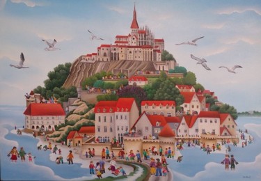 Painting titled "Le Mont Saint Michel" by Mariana Mihut, Original Artwork, Oil