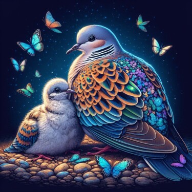 Arte digital titulada "Dove and pigeon" por Mariana, Obra de arte original, Imagen generada por IA