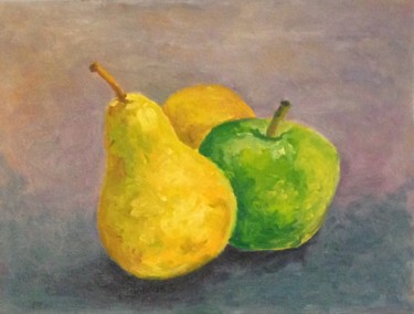 Painting titled "Pears and apple" by Marian Busoi, Original Artwork, Oil