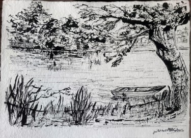 Dibujo titulada "Au bord de la Loire" por Marian Cobos, Obra de arte original, Tinta