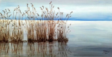 Schilderij getiteld "Sur le Lac, roseliè…" door Marian Cobos, Origineel Kunstwerk, Acryl