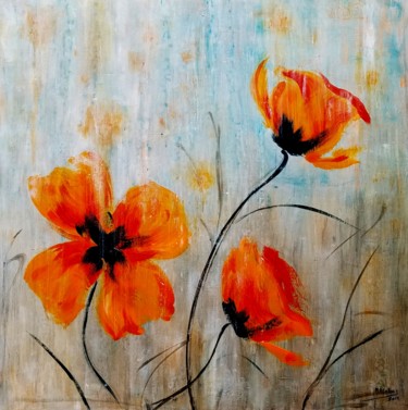 Painting titled "Des coquelicots dan…" by Marian Cobos, Original Artwork, Acrylic
