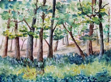 Painting titled "Arbres, amis !" by Marian Cobos, Original Artwork, Watercolor