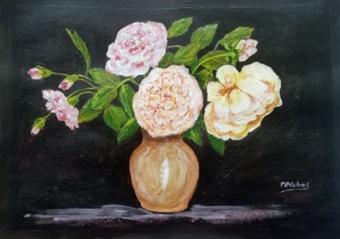 Painting titled "Roses du jardin" by Marian Cobos, Original Artwork, Acrylic