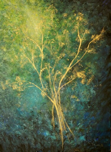 Malarstwo zatytułowany „Les branches dorées” autorstwa Marian Cobos, Oryginalna praca, Akryl Zamontowany na Drewniana rama n…