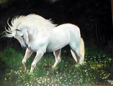 Pittura intitolato "Cheval blanc" da Marian Cobos, Opera d'arte originale