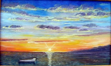 Painting titled "Coucher de soleil" by Marian Cobos, Original Artwork