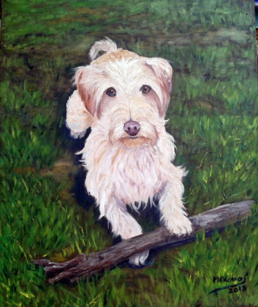 Painting titled "Mon chien Tweedy" by Marian Cobos, Original Artwork