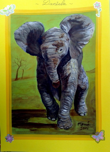 Malerei mit dem Titel "jeune éléphant" von Marian Cobos, Original-Kunstwerk, Acryl