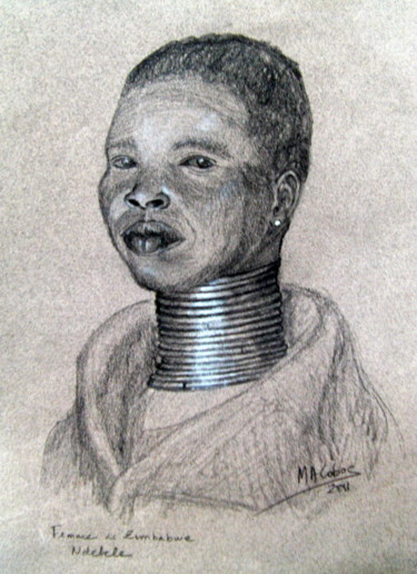 Malerei mit dem Titel "Femme du Zimbabwe" von Marian Cobos, Original-Kunstwerk, Andere