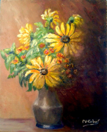 Painting titled "Fleurs d'automne" by Marian Cobos, Original Artwork, Oil