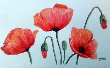 Painting titled "Trois coquelicots" by Marian Cobos, Original Artwork, Watercolor