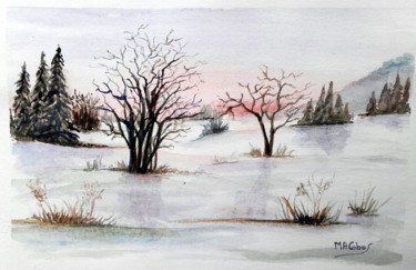 Schilderij getiteld "Paysage de neige" door Marian Cobos, Origineel Kunstwerk, Aquarel