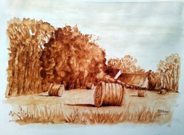 Painting titled "Moisson dans nos ca…" by Marian Cobos, Original Artwork, Watercolor