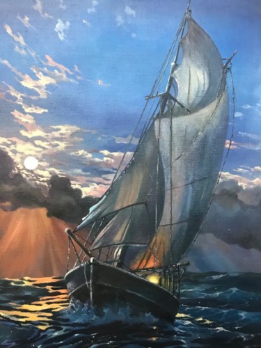 Картина под названием "Штормовое море" - Марианна Климович, Подлинное произведение искусства, Масло