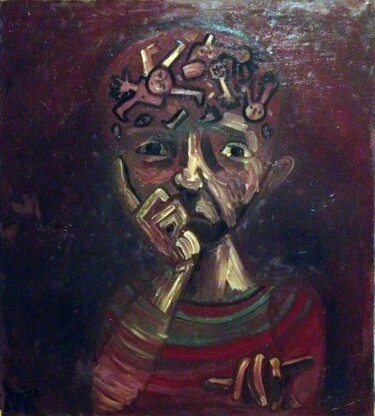 Painting titled "мысли" by Marianna Romaniuk, Original Artwork, Oil Mounted on Wood Stretcher frame