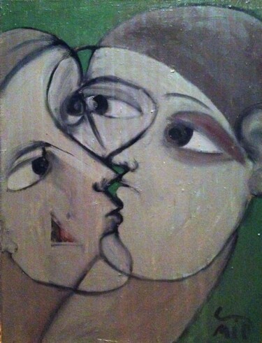 Peinture intitulée "поцелуй" par Marianna Romaniuk, Œuvre d'art originale, Huile Monté sur Châssis en bois