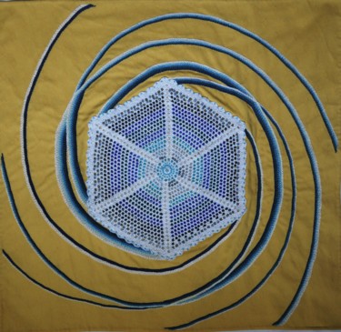 Art textile intitulée "blue-spiral-62-x-61…" par Marianne Camus, Œuvre d'art originale