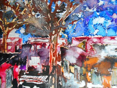 Painting titled "City" by Marianne Dufour, Original Artwork, Watercolor